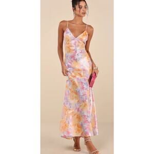NWT Lulus Women's Distinctly Flirtatious Floral Backless Sheer Maxi Dress M 6/8